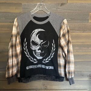 Upcycled Ghostface Brewing Plaid Sleeve Sweatshirt